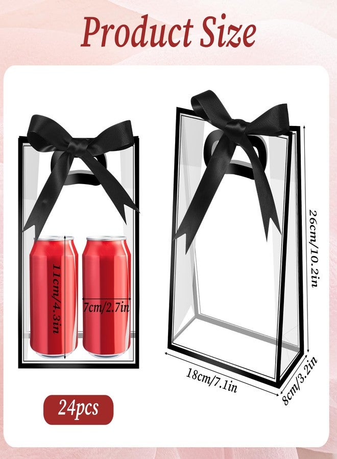 SHENLIU 24 Pcs Clear Plastic Gift Bag with Die Cut Handles, Reusable PP Favor Bag with Ribbon for Christmas Wedding Bridal Birthday Baby Shower Party Small Business, 7x10x3.15 Inch(Black) - Image 2